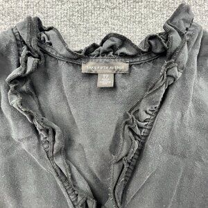 Saks Fifth Avenue Ruffle Trim Blouse Top Women’s S Black V Neck 100% Lyocell